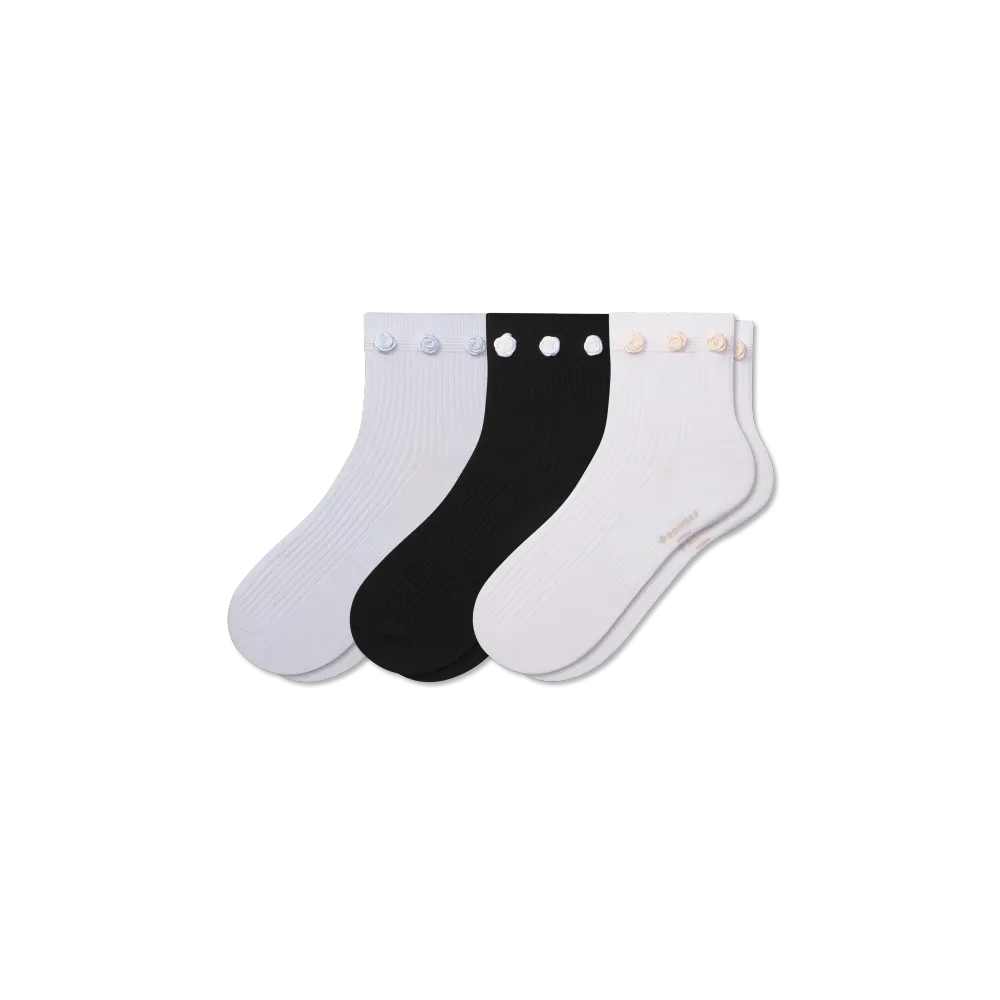 Women's Rosette True Rib Quarter Sock 3-Pack