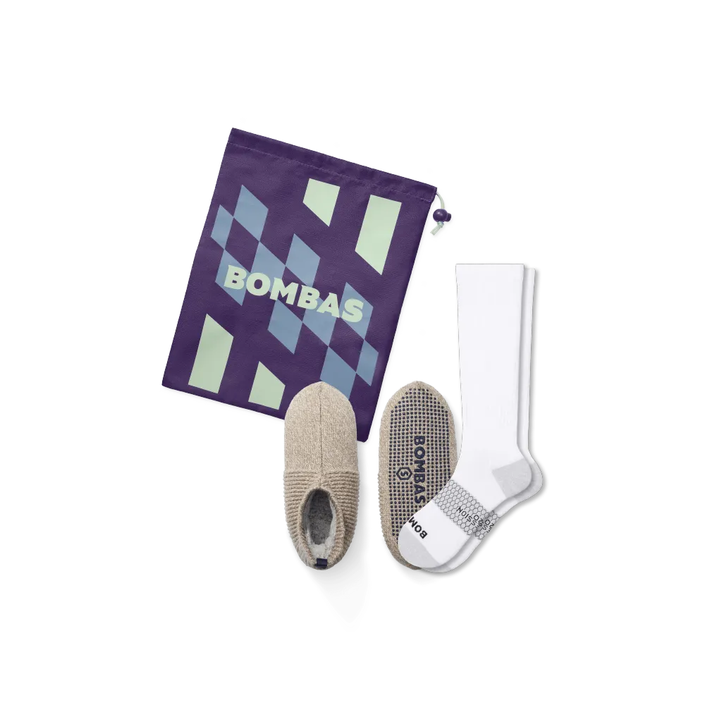 Women's Travel Compression Sock and Gripper Slipper 2-Pack